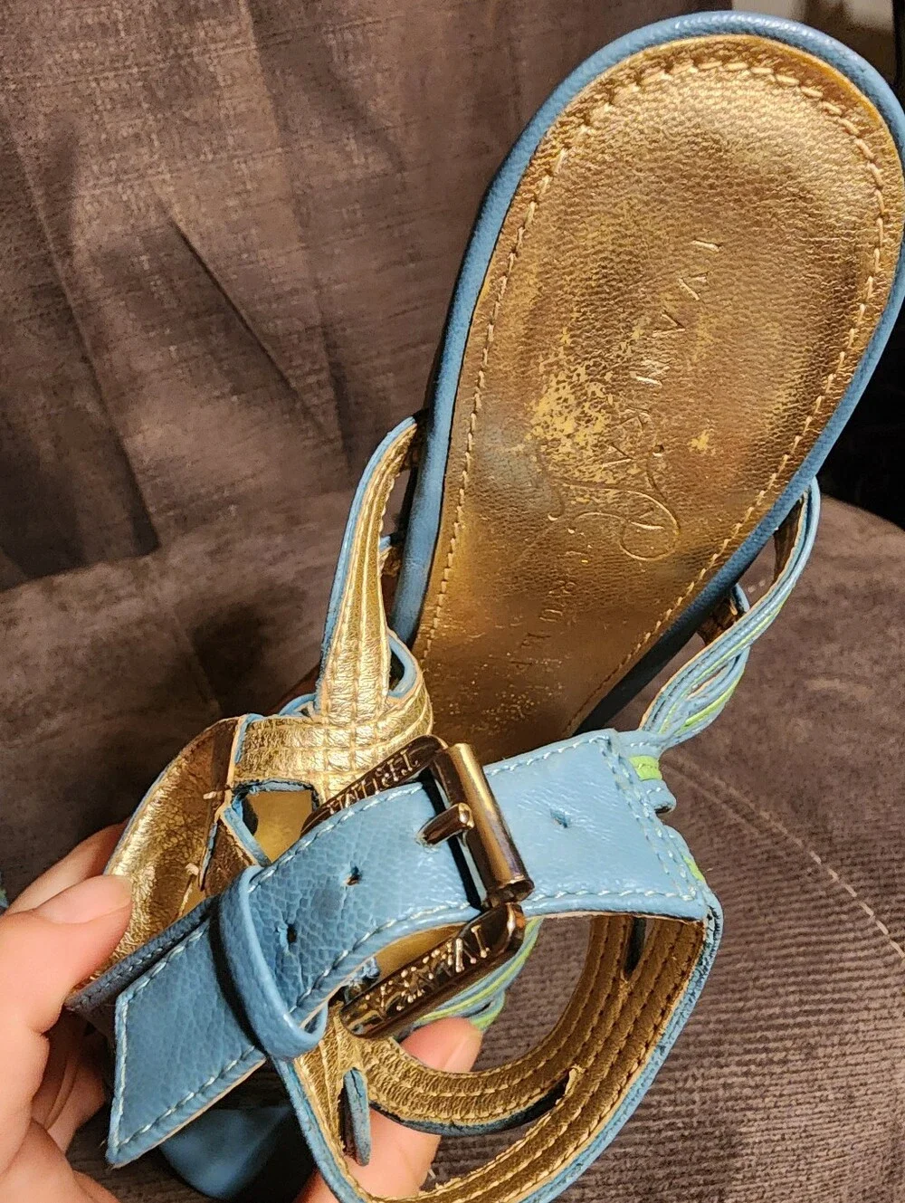 Ivanka Trump Blue Green Cork Platform Wedge Sandals Approx Size 7